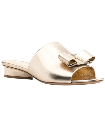 Ferragamo Viva Bow 6mm Leather Slide In Gold