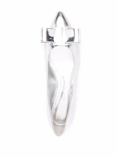 Ferragamo Viva Bow Ballerina Shoes In Silver