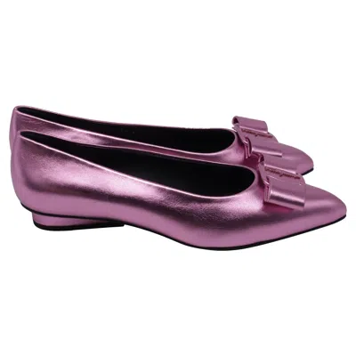 Ferragamo Viva Bow-detailed Ballet Flats In Metallic Pink Calf Leather