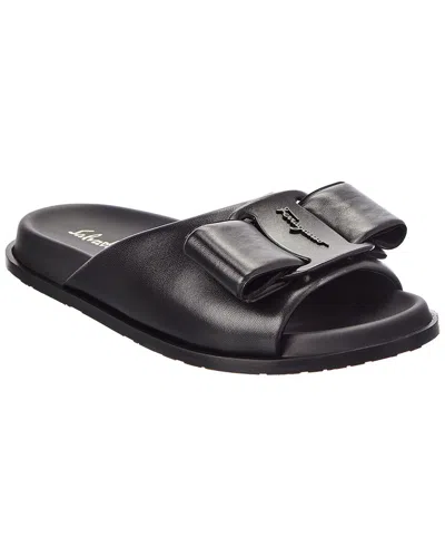 Ferragamo Viva Bow Leather Slide In Black