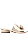 Ferragamo Valery Viva Metallic Vara Bow Slide Sandals In Gold