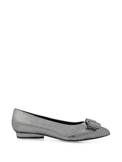 Ferragamo Viva Bow-detail Flat Pumps In Silver