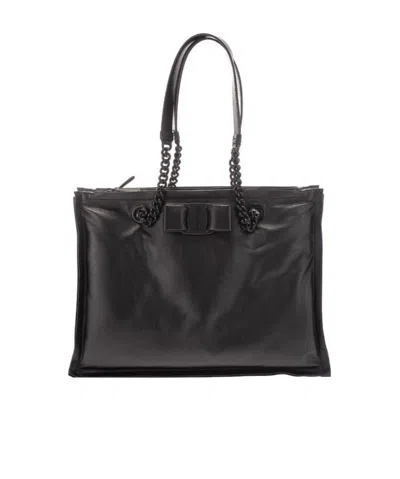 Ferragamo Viva Grained Tote Bag In Black