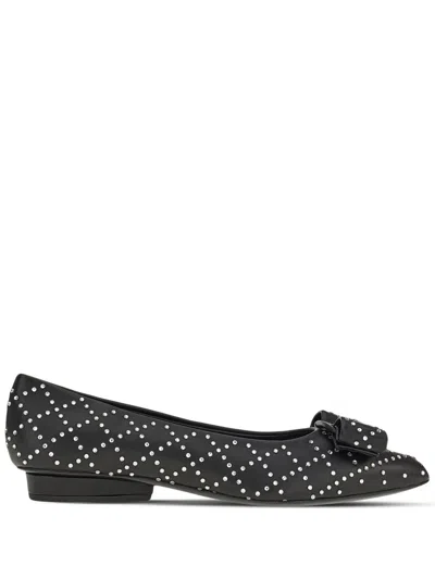Ferragamo Viva 20 Crystal-embellished Leather Flats In Black