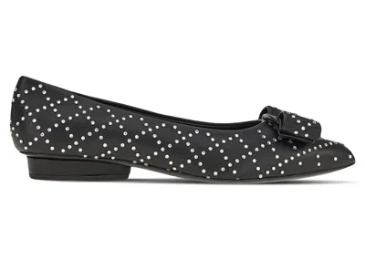Pre-owned Ferragamo Viva Rhinestoneembellished Ballet Flats (women's) Sneakers In Black