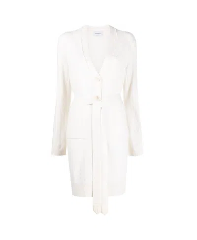Ferragamo V-neck Belted Cardigan In White