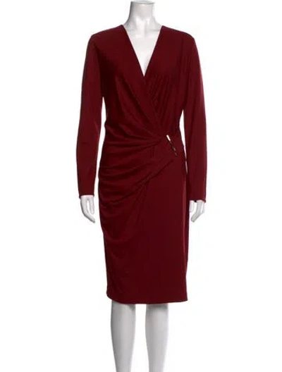 Pre-owned Ferragamo V-neck Knee-length Dress In Burgundy