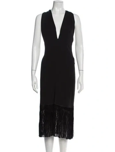 Pre-owned Ferragamo V-neck Long Dress In Black
