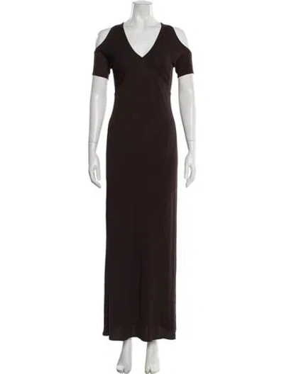 Pre-owned Ferragamo V-neck Long Dress In Brown