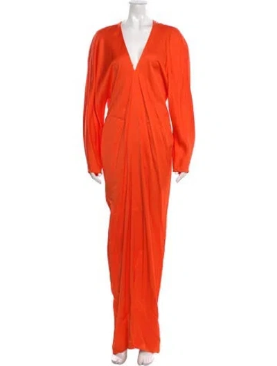 Pre-owned Ferragamo V-neck Long Dress In Orange