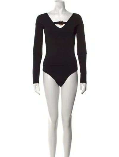 Pre-owned Ferragamo V-neck Long Sleeve Bodysuit W/ Tags In Black