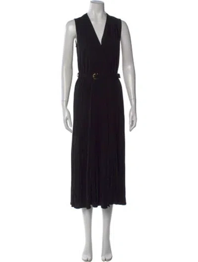 Pre-owned Ferragamo V-neck Midi Length Dress In Black