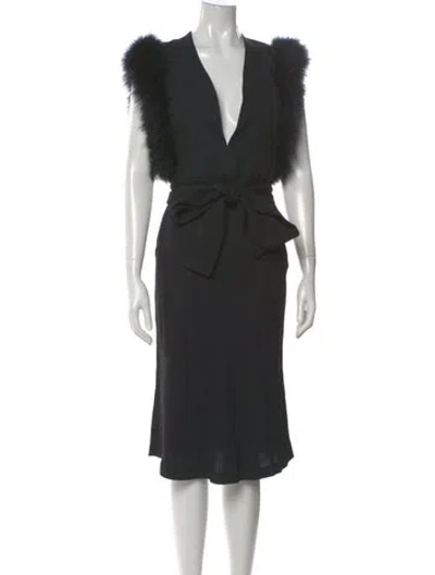 Pre-owned Ferragamo V-neck Midi Length Dress In Black