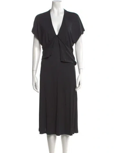 Pre-owned Ferragamo V-neck Midi Length Dress In Gray
