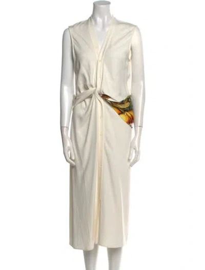 Pre-owned Ferragamo V-neck Midi Length Dress In Neutral