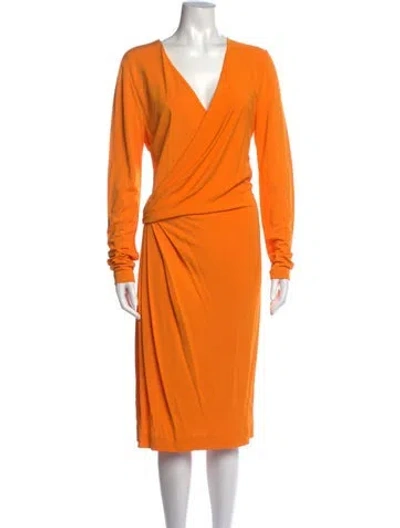 Pre-owned Ferragamo V-neck Midi Length Dress In Orange