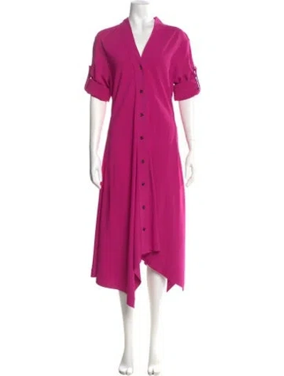 Pre-owned Ferragamo V-neck Midi Length Dress In Pink