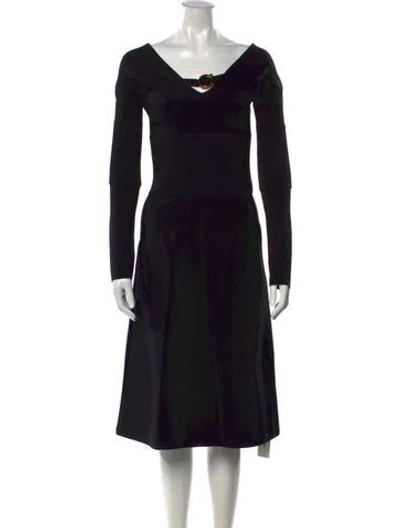 Pre-owned Ferragamo V-neck Midi Length Dress W/ Tags In Black