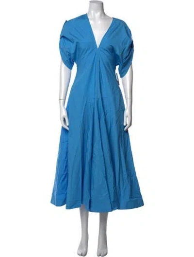 Pre-owned Ferragamo V-neck Midi Length Dress W/ Tags In Blue