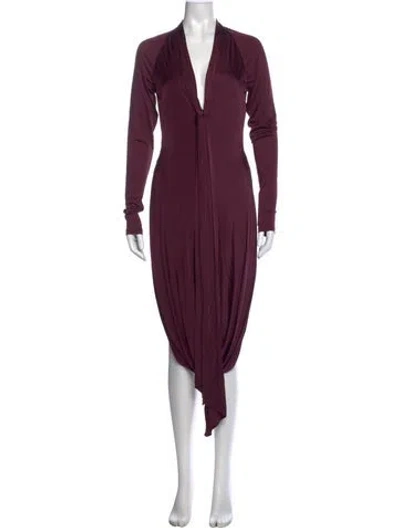 Pre-owned Ferragamo V-neck Midi Length Dress W/ Tags In Burgundy