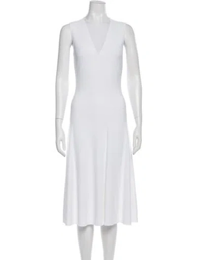 Pre-owned Ferragamo V-neck Midi Length Dress W/ Tags In White