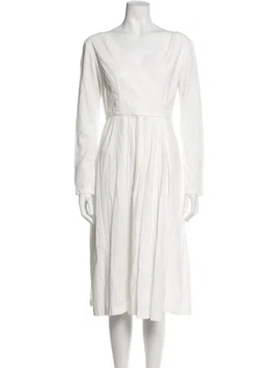 Pre-owned Ferragamo V-neck Midi Length Dress In White