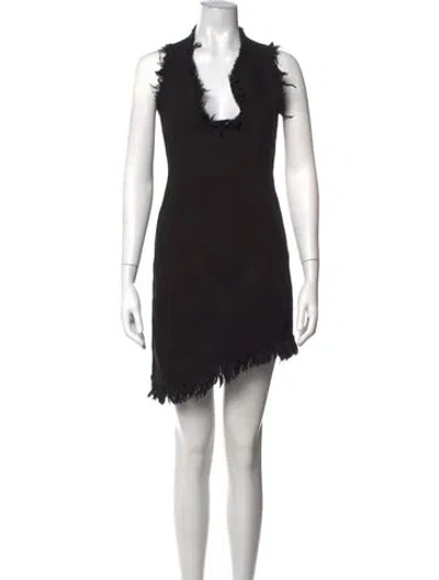 Pre-owned Ferragamo V-neck Mini Dress In Black
