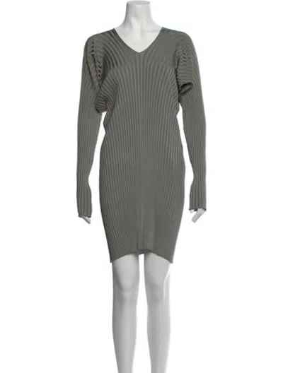 Pre-owned Ferragamo V-neck Mini Dress W/ Tags In Grey