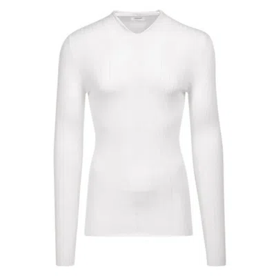 Ferragamo V-neck Wool Knit Sweater In White