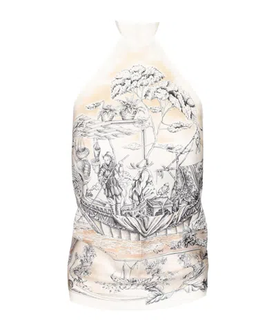 Ferragamo Top Foulard With Ethnic Print Tops Beige In Pink