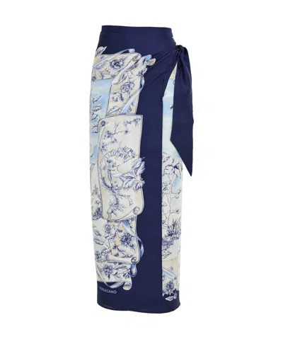 Ferragamo Voyage Print Silk Sarong In Blue