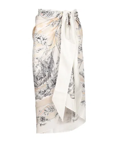 Ferragamo Voyage Print Silk Sarong In Neutral