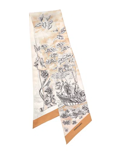 Ferragamo Voyage Print Silk Scarf In Neutral