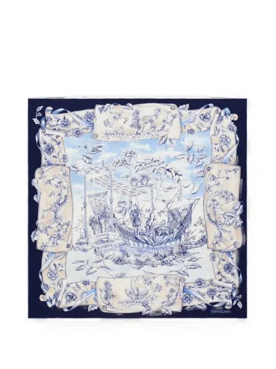 Ferragamo Voyage Print Silk Scarf In Multi