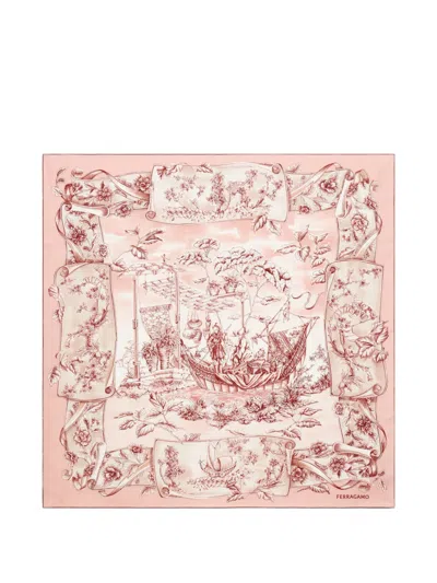 Ferragamo Voyage-print Silk Scarf In Purple