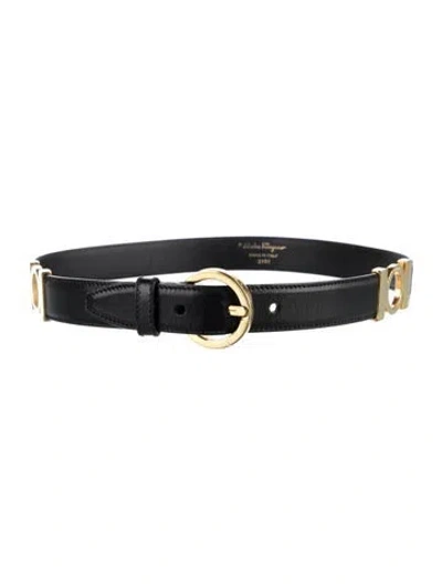 Pre-owned Ferragamo Waist Belt Gancini Logo Buckle In Black