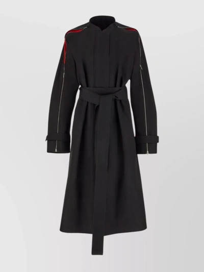 Ferragamo Waist Belted High Neck Coats In Black