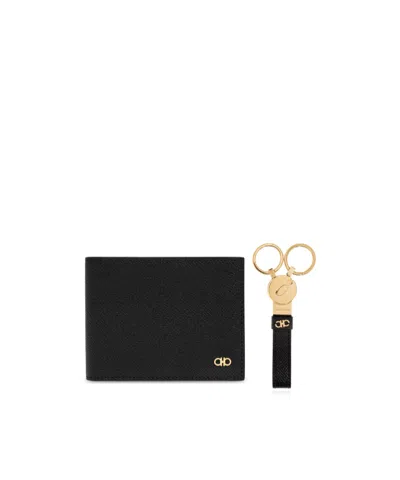 Ferragamo Wallet And Key Chain Two-piece Set In Black