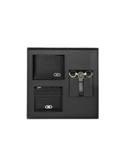 Ferragamo Wallet Card Holder And Keyring Set In Black