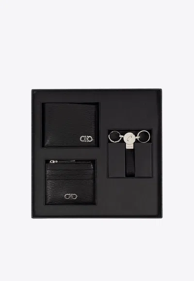 Ferragamo Wallet, Cardholder And Keyring Gift Set - Set Of 3 In Brown