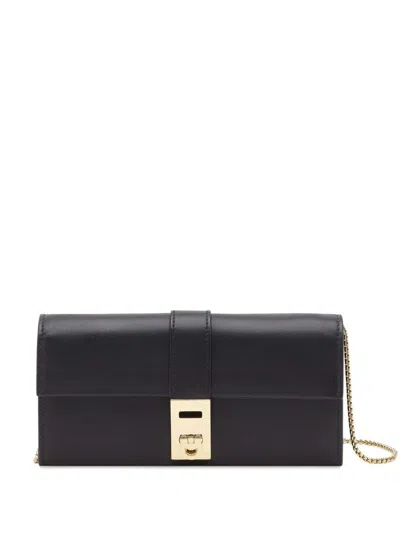Ferragamo Hug Leather Chain Wallet In Black