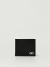Ferragamo Black Hammered Calfskin Gancini Wallet In Black