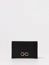 Ferragamo Black Card-holder With Gancini Detail In Hammered Leather Woman In Black