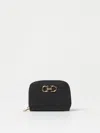Ferragamo Black Coin Purse With Gancino Logo In Hammered Leaher Woman In Black