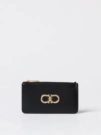 Ferragamo Gancini Leather Cardholder In Black