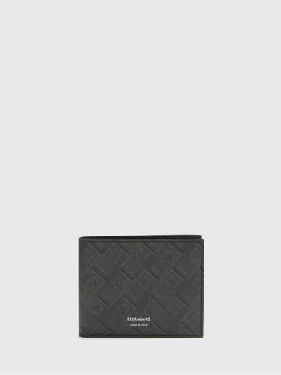Ferragamo Gancini Saffiano Coated Cotton Wallet With Logo In Black