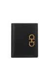Ferragamo Bifold Calfskin Wallet Gancini Logo In Nero