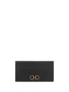 Ferragamo Gancini Continental Wallet In Hammered Leather In Nero