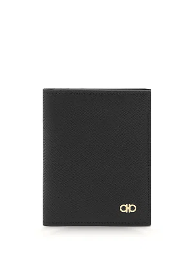 Ferragamo Gancini Calf Leather Card Holder In Black