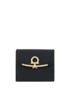 Ferragamo Women's Hammered Leather Gold Gancini Compact Wallet In Black
